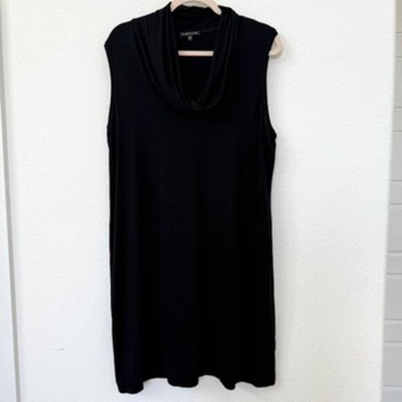 Eileen Fisher Sleeveless Cowl Neck Black Dress XL Minimalist Midi Scandi Capsule - Picture 1 of 4